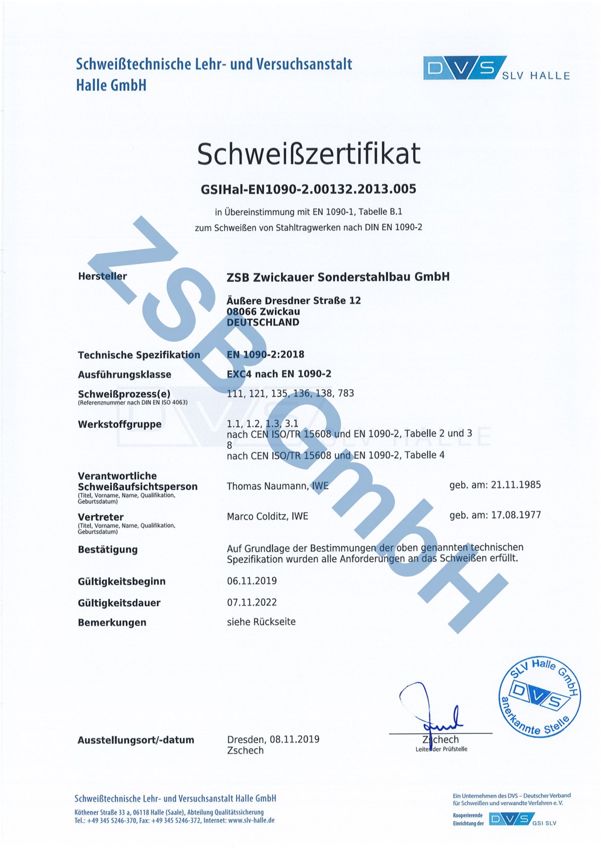 Schweißzertifikat EN 1090-2